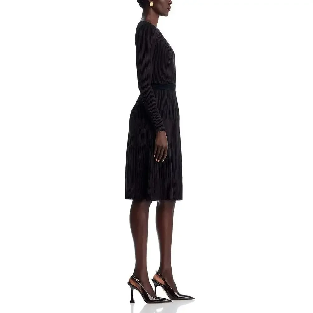 T Tahari Women Black/Espresso Rib Knit Flare Hem Fit & Flare Midi Dress Size XL